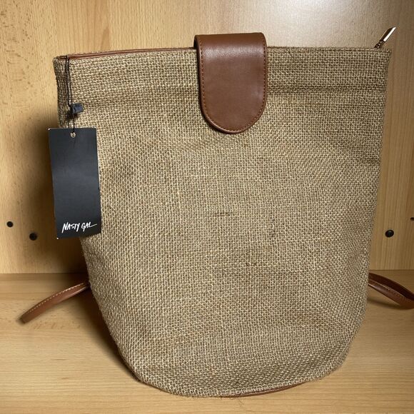 Nasty Gal Natural Burlap Beach Backpack/Bag New With Tags - Picture 1 of 9